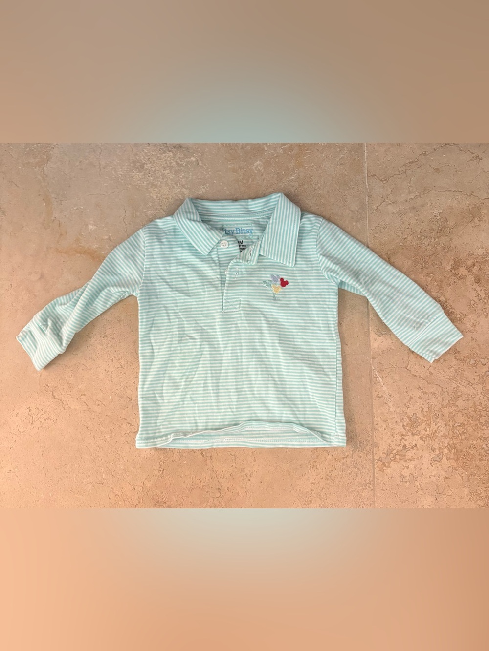 Itsy Bitsy Boy Teal Striped Mickey Mouse Balloon Polo 12 months